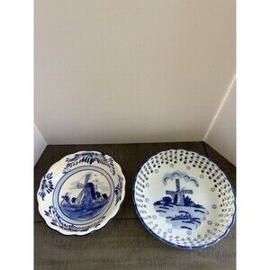 Vintage Ter Steege B.V. Delftware Royal Twicket Holland  Lattice bowl & Reg bowl